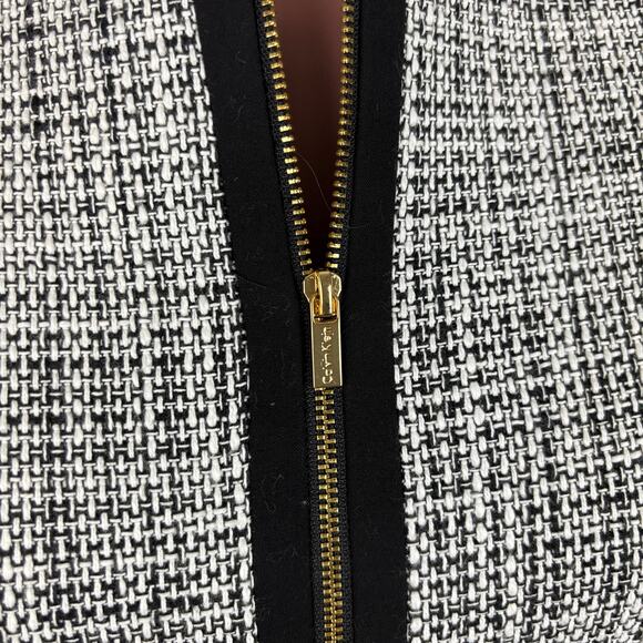 Calvin Klein 6P Black White Tweed Zip Blazer Lady Jacket peplum - Picture 5 of 9